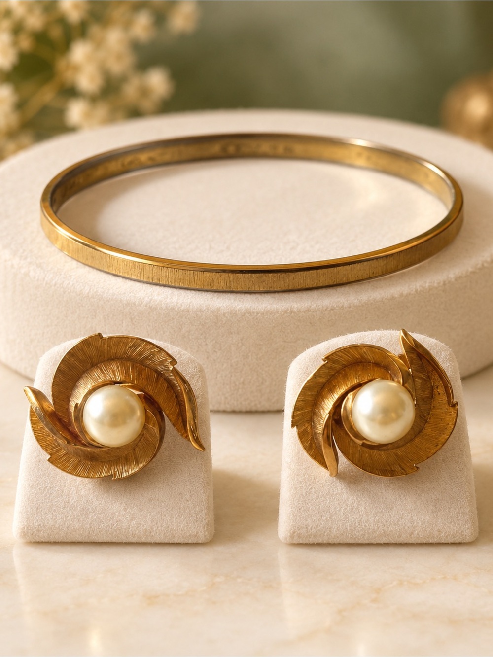 Gold-Tone Pearl Swirl Bracelet